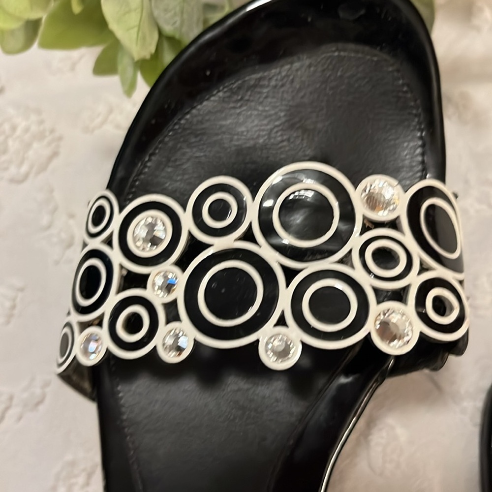 Stuart Weitzman Black Slide Sandals with Silver Circle Embellishments - Picture 11 of 14